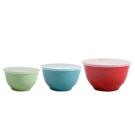 The Pioneer Woman 6-Piece Melamine Cheerful Medley Serving Bowl Set with Lids