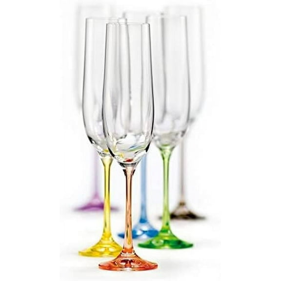 Bohemia Crystal 40729-190 Rainbow Set of 6 Champagne Flutes Crystal Glasses 6.5 Oz