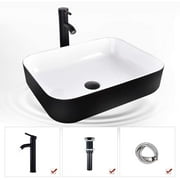ELECWISH Bathroom Sink and Faucet Combo Artistic Porcelain Ceramic Vessel Sink Basin Washing Bowl Set, Cabinet Countertop Sink with Chorme Faucet Pop-up Drain and Water Pipe Lavatory