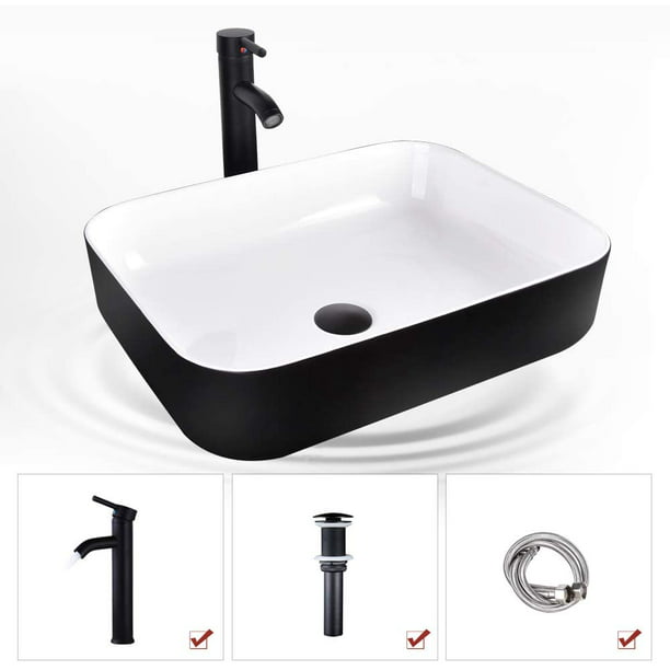 Elecwish Bathroom Sink And Faucet Combo Artistic Porcelain Ceramic Vessel Basin Washing Bowl Set Cabinet Countertop With Chorme Pop Up Drain Water Pipe Lavatory Com - Sink And Faucet Combo Bathroom