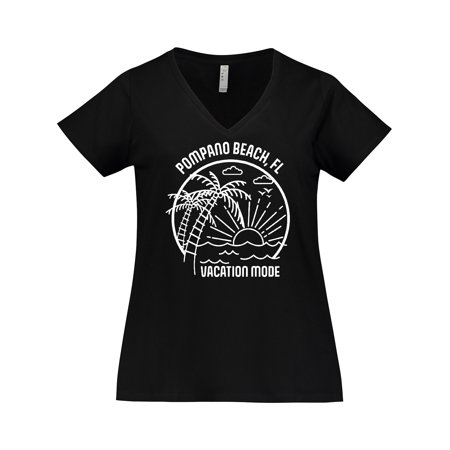 Inktastic Summer Vacation Mode Pompano Beach Florida Women's Plus Size V-Neck T-Shirt