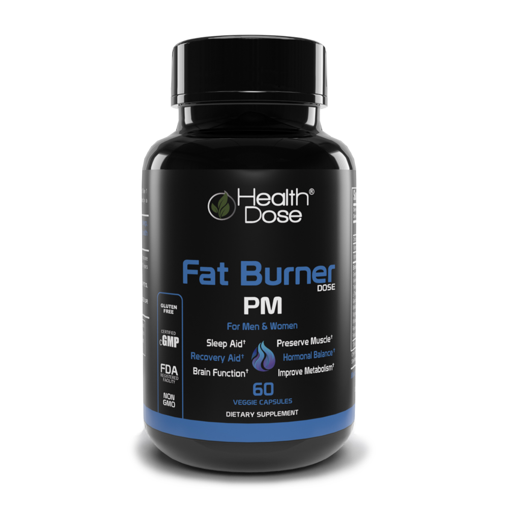 Fat Burner Dose Pm Night-Time By HealthDose, 60 Vegetarian Capsules - 2 Month, 7 Keto, Melatonin, Magnesium, White Kidney,  Relaxing Natural Sleep and Appetite Support, Weight Loss for Men & Women
