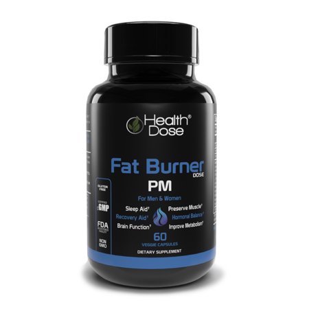 Fat Burner Dose Pm Night-Time by HealthDose, 60 Vegetarian Capsules - 2 Month, 7 Keto, Melatonin, Magnesium, White Kidney, Relaxing Natural Sleep and Appetite Support, Weight Loss for Men & Women.