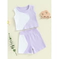 thumbnail image 6 of Elippeo 2Pcs Baby Girl Summer Outfits 9 12 18 24 Months 3 4 Years Sleeveless Patchwork Tank Tops + Shorts Set Toddler Clothes, 6 of 10