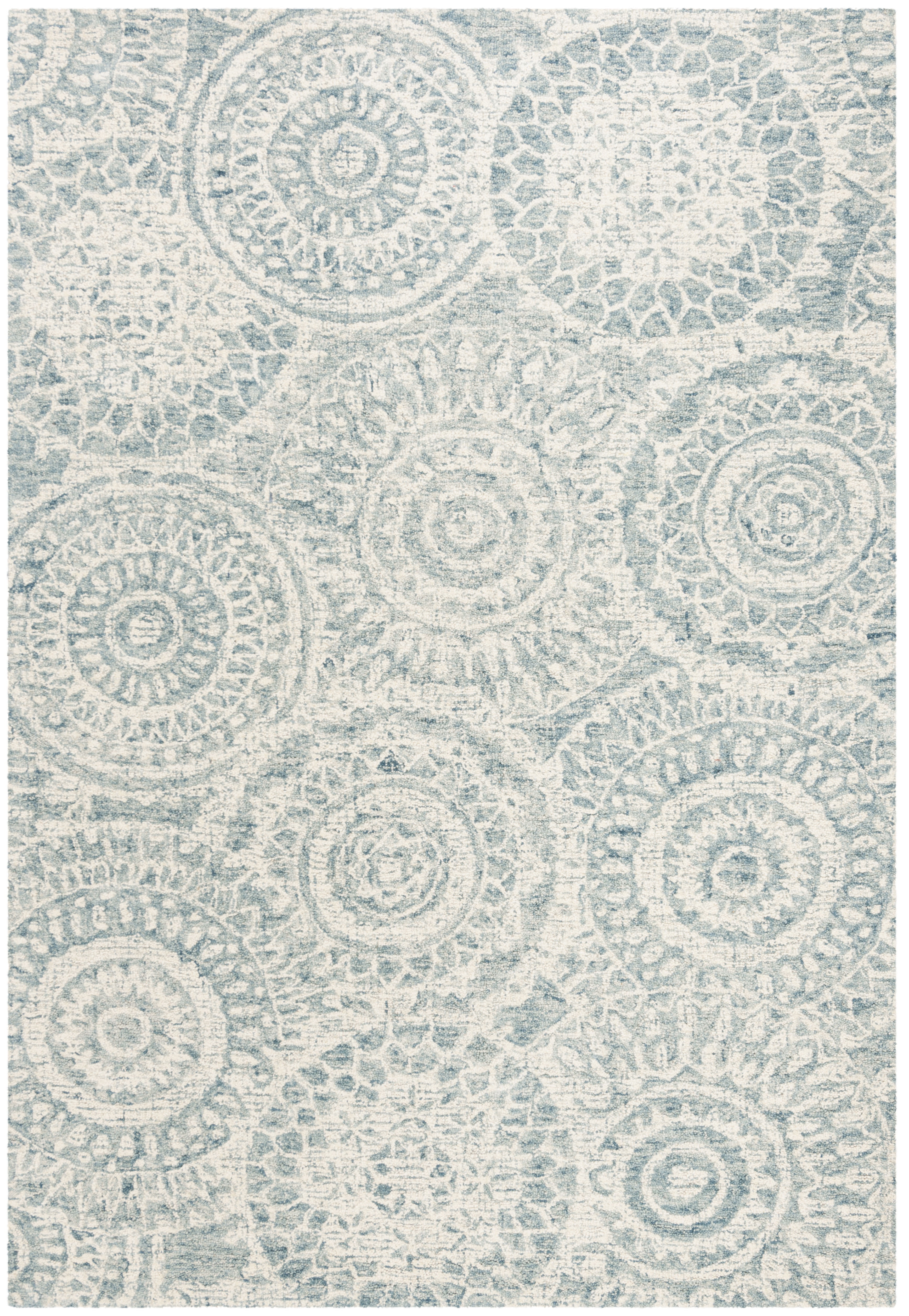 SAFAVIEH Abstract Tobon Geometric Circles Area Rug, Ivory/Blue, 6' x 9'