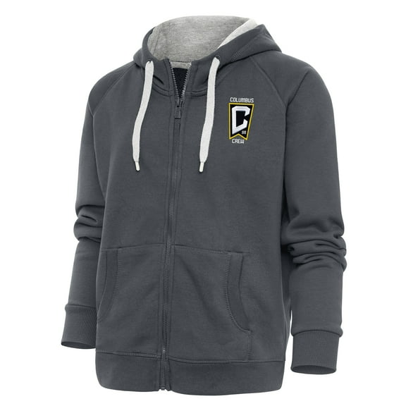 Women's Antigua Charcoal Columbus Crew Logo Victory Full-Zip Hoodie