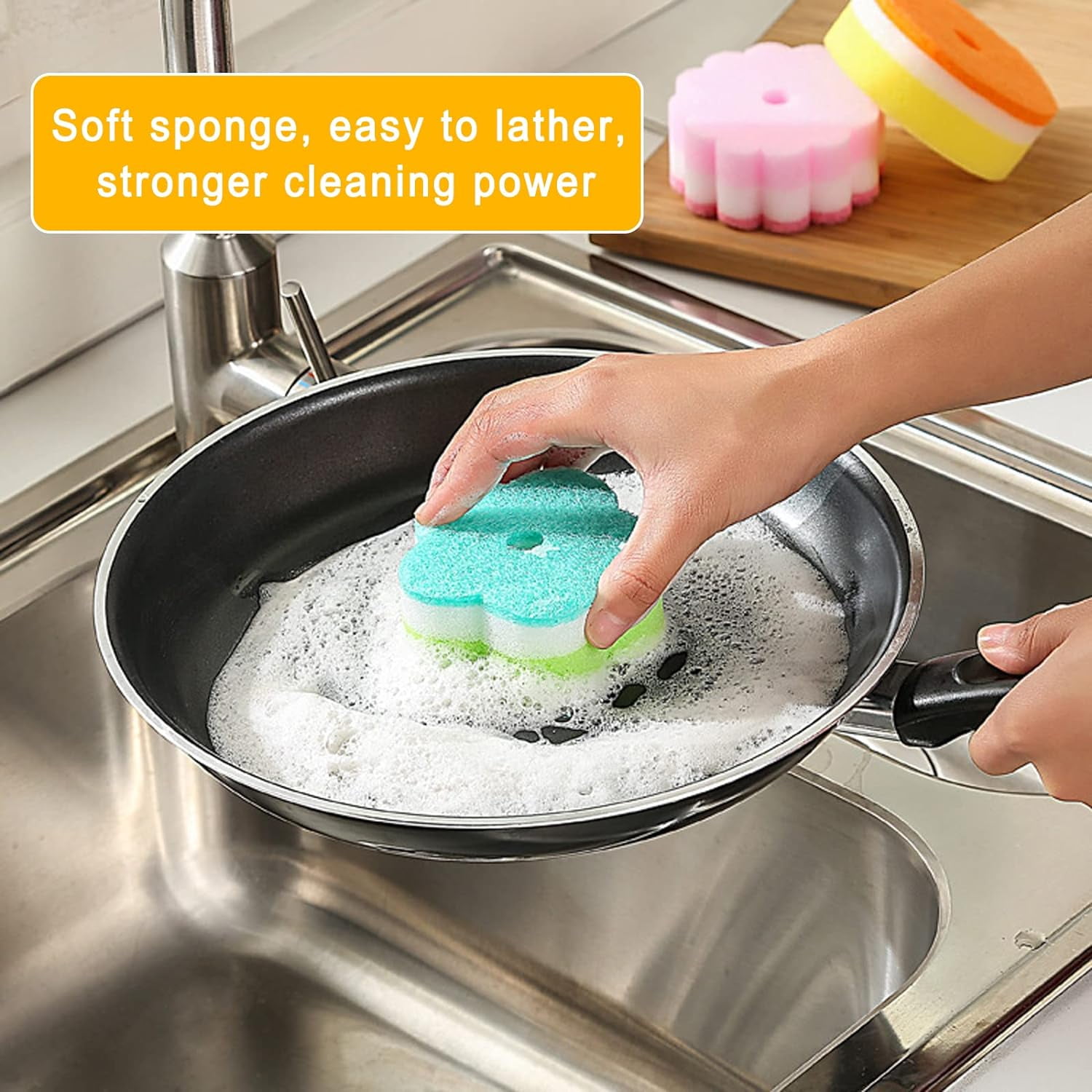 Kitchen Dishwashing Sponge, Individually Wrapped Sponge, Heavy Duty Non  Scratch Scouring Pad, Microfiber Cleaning Sponge Wipes Scrub Pads for Cleaning  Dishes Hard Surface Tools - 3 Color (15 Pack) 