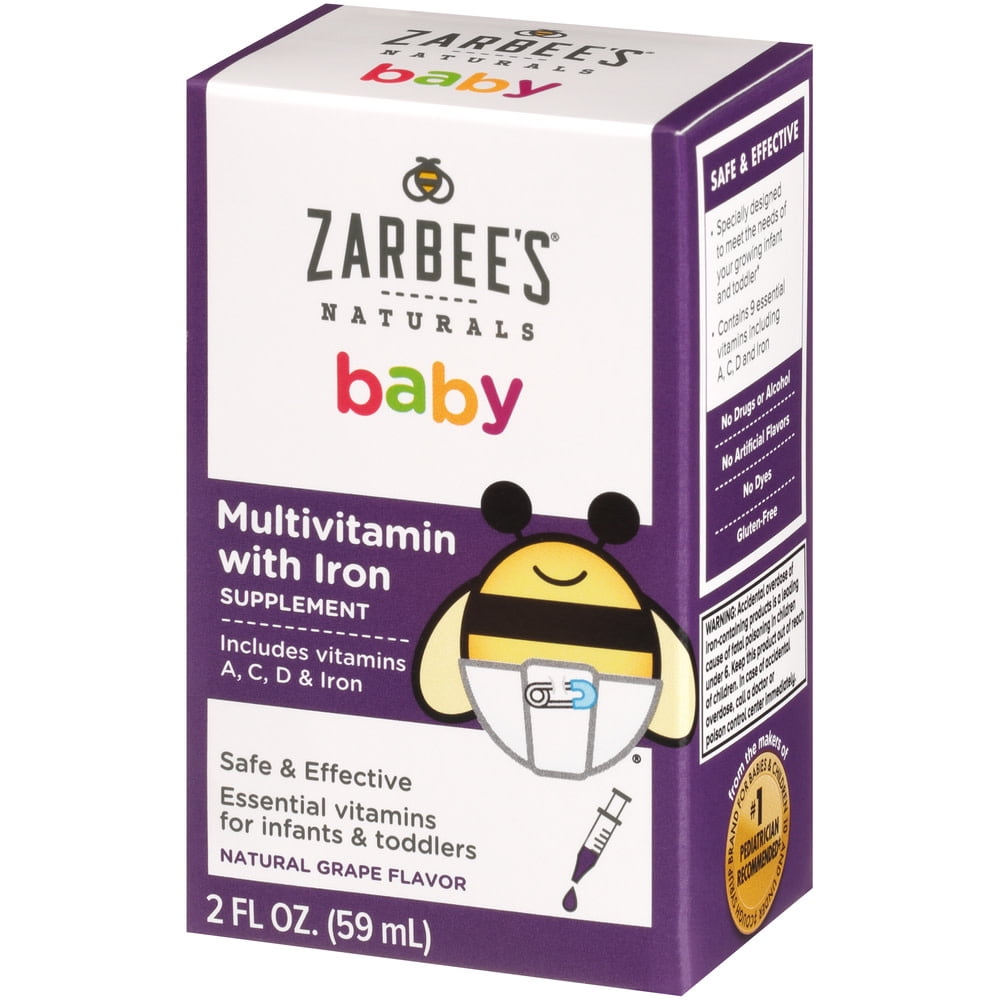 Zarbee's Naturals Baby Multivitamin with Iron Supplement, Natural Grape