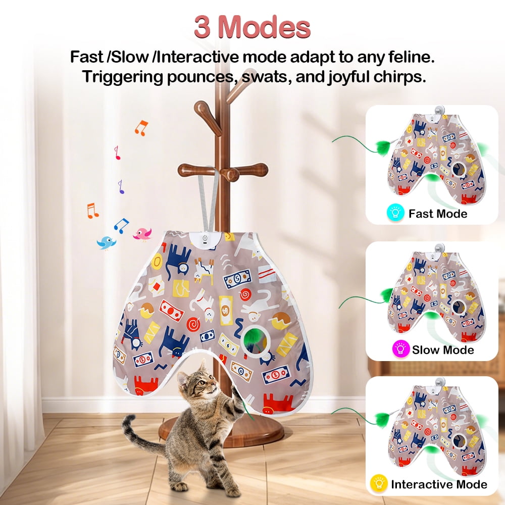 URRU Interactive Cat Toys for Indoor Cats,Moving Concealed Feathers,Real Mouse Squeaky,Touch Activated Cat Exercise Toys USB Rechargeable Self Play Toy for Cats and Kittens