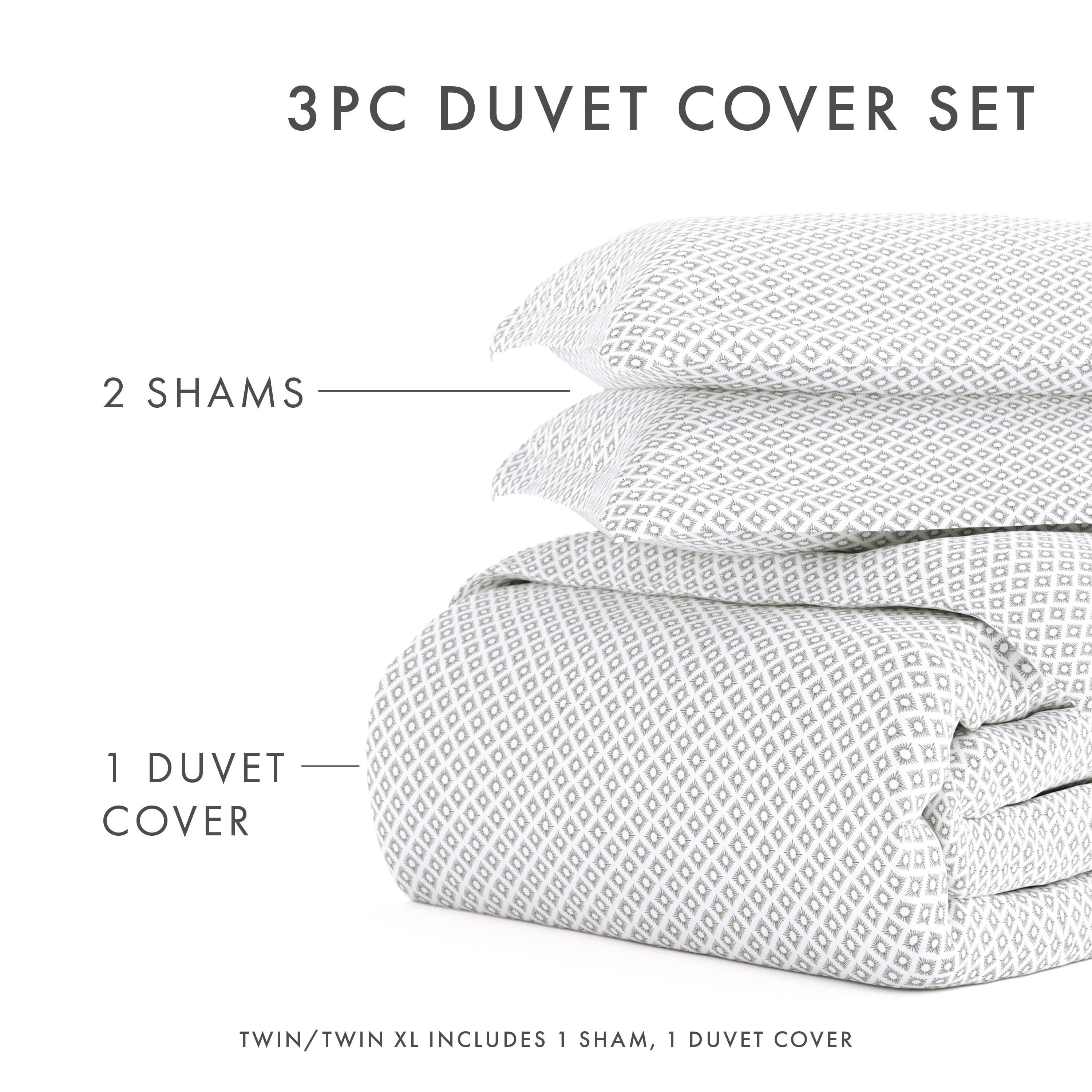 Noble Linens Gray Polaris Pattern 3-Piece Duvet Cover Set, Full/Queen