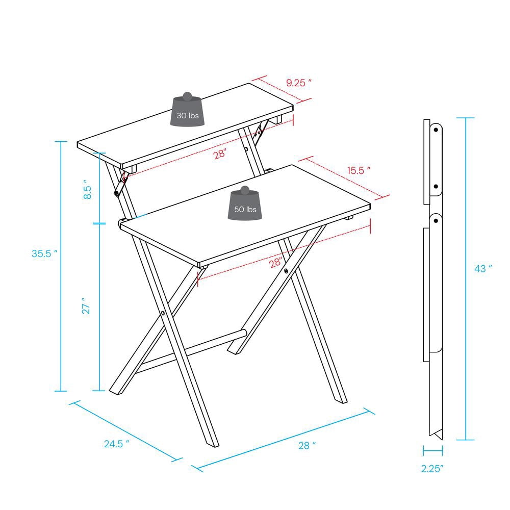 Casual Home Solid Wood 2-tier Folding Laptop Working Desk