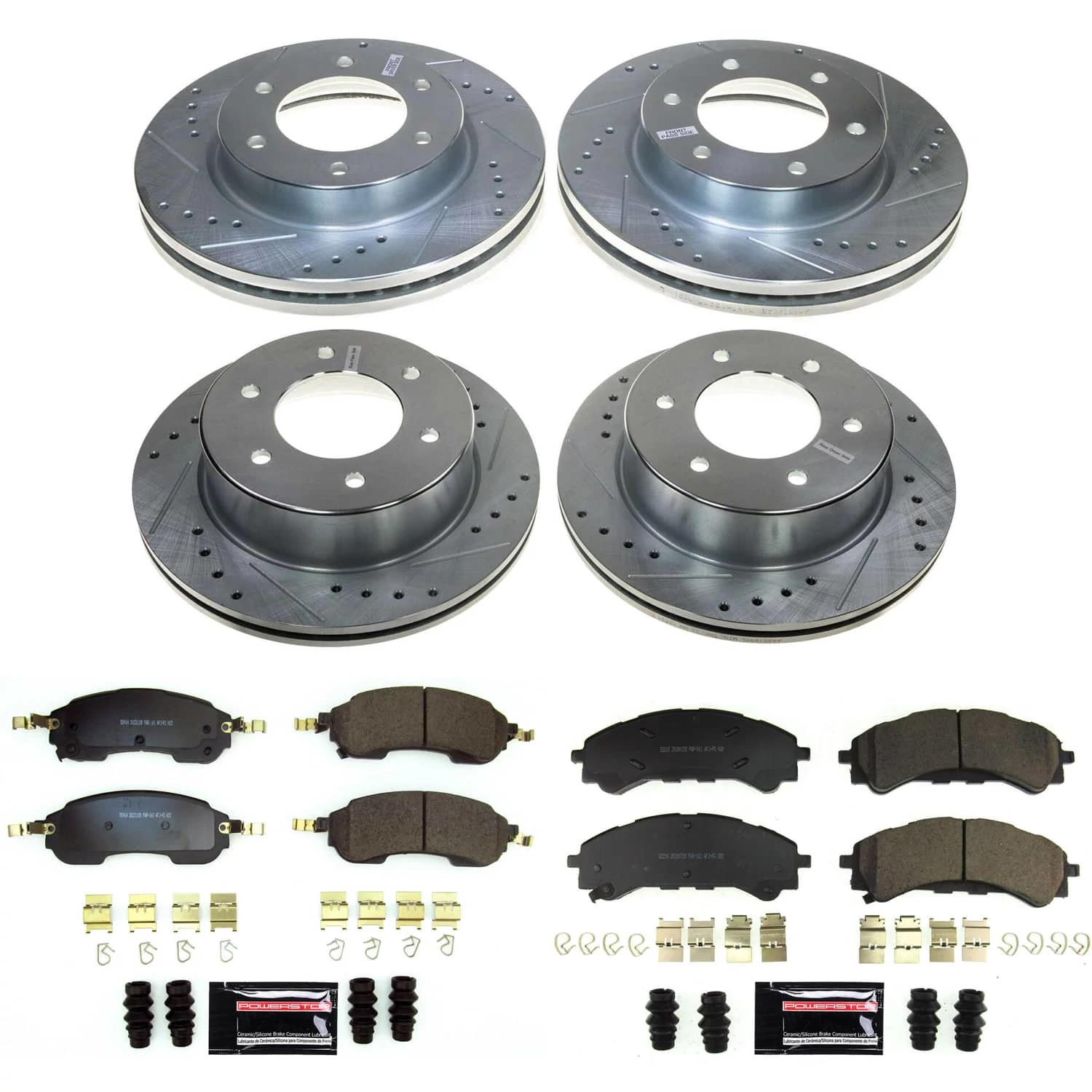 PowerStop Front and Rear Z23 Evolution Sport Carbon-Fiber Ceramic Brake Pad and Drilled & Slotted Rotor Kit Fits: FORD Select Models K8802