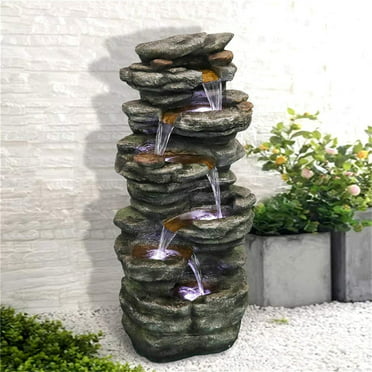 40.5 High Rocks Outdoor Water Fountain - 6-Tiers Cascading Waterfall ...