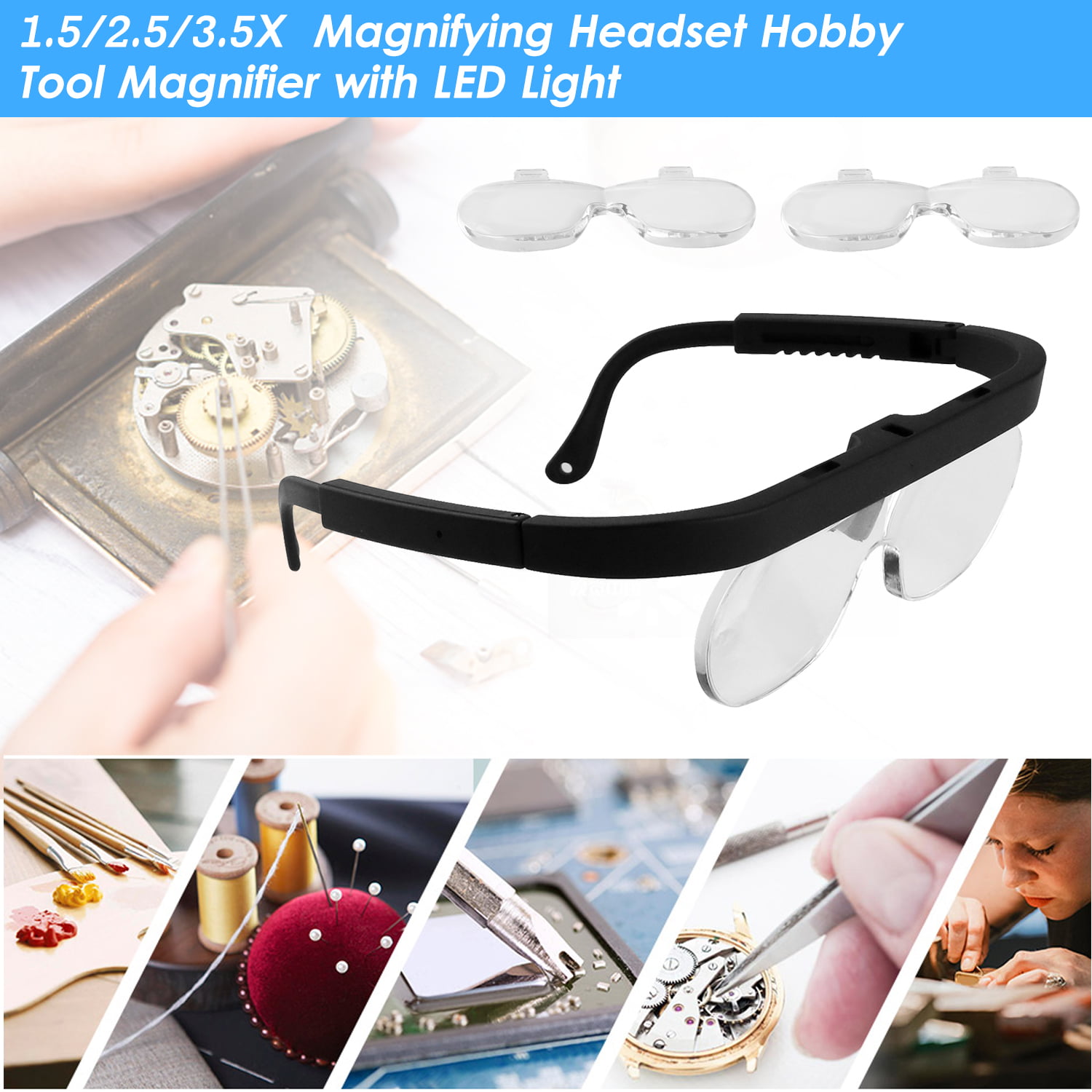 Carevas 1.52.53.5X Magnifying Glasses Magnifying Headset Head Mounted  Jewelry Loupe Magnifier with Multiple Lens for Crafting Watch Electronics  Hobby Tool 
