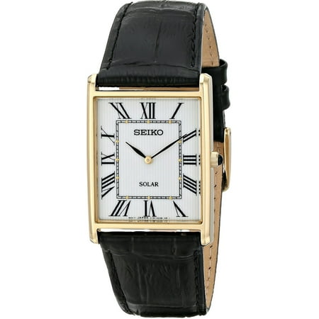 Mens Black Dial Kinetic Watch - Solar White Dial Black Leather Mens Watch SUP880