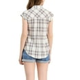 thumbnail image 4 of Allegra K Women's Halloween Costume Point Collar Short Cap Sleeves Plaids Button Down Shirt, 4 of 7