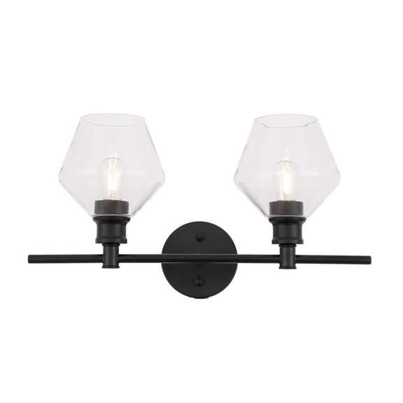Gene 2 light Black and Clear glass Wall sconce