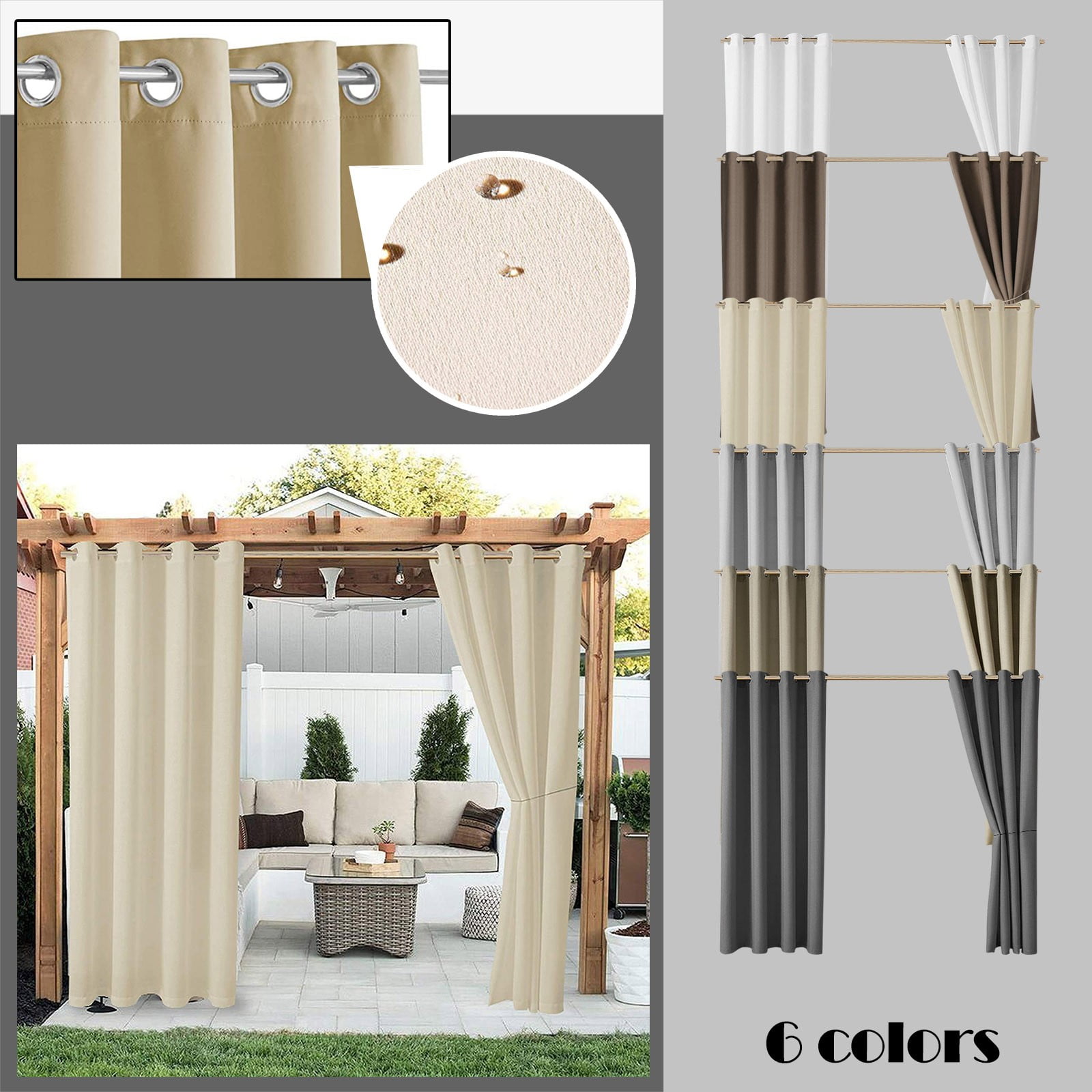 52x72 Inch (132X182cm) Waterproof Outdoor Curtain - Thermal Insulation Shading Curtain for Pavilion, Terrace, Living Room & Kitchen | UV Protection & Privacy Panel for Outdoor & Indoor Use(Gray)