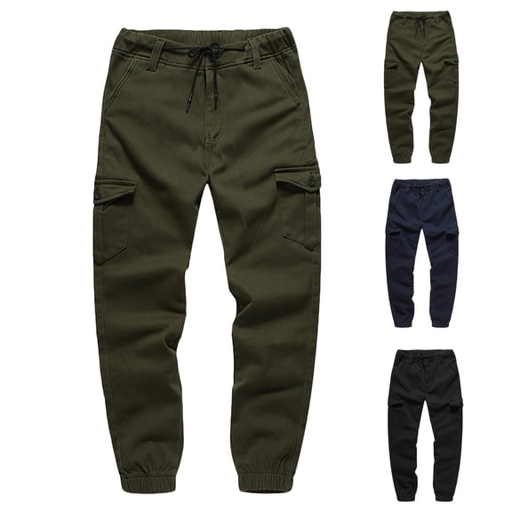UVEASISHA Mens Hiking Pants,Military Cargo Pants for Men Drawstring Relaxed Fit Joggers Pants Elastic Waist Outdoor Sports Pants Running Jogging Sweatpants Sales Today,Black,L