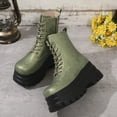 thumbnail image 2 of Xfvqtps Comfortable Winter Boots for Women Chunky Sole Slip on Ankle Booties with Side Zipper Round Toe Casual Fashion Boots Green, 2 of 7