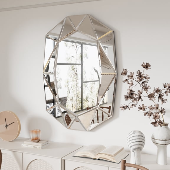 LUVODI Geometric Mirror Wall 28x39 inch 3D Glass Beveled Art Bath Mirror for Living Room Decor