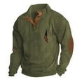 thumbnail image 3 of Men's Flag Print Stand Collar Quarter-Zip Sweatshirt, Casual Outdoor Button Placket Pullover Top, Spring Fall Patriotic Style,Army Green,L, 3 of 9