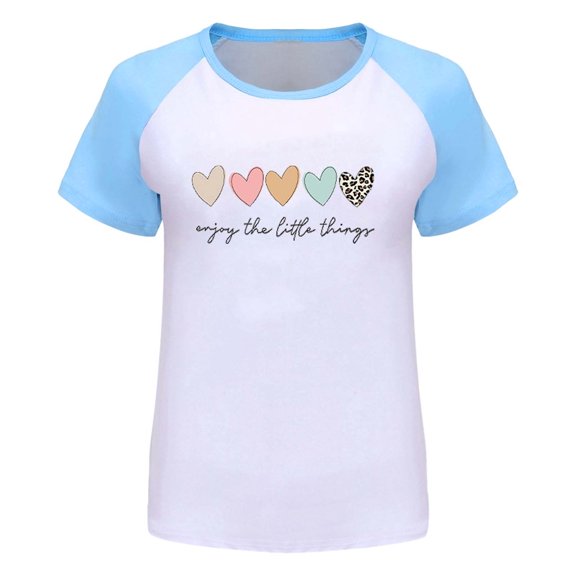 YUEHUA Shirts for Girls Size 8 Girls Short Sleeve Tops Casual Graphic Tees for Toddler Kids Comfortable Summer Shirts Soft Daily Wear, Size 6-7 Years