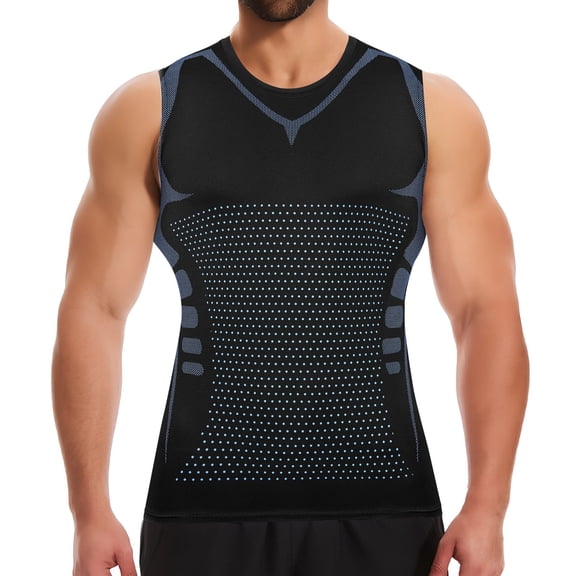 MISS COCOLI Men's Compression Shirt Slimming Body Shaper Vest Crewneck Workout Shirts Tummy Control Undershirts Tank Top Sports