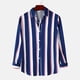 thumbnail image 2 of Top de camisa a rayas de manga larga con cuello levantado y bolsillo lateral único para otoño e invierno para hombre Pompotops  oipoqjl50880, 2 of 9