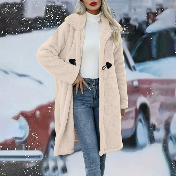Frostluinai Oversized Fuzzy Fleece Jacket Women Open Front Long Sherpa Jackets Long Sleeve Lapel Collar Overcoats Warm Winter Coats