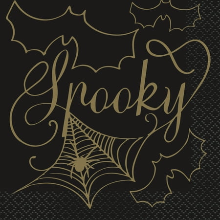 Black & Gold Spider Web Halloween Paper Cocktail Napkins, 5in, 32ct