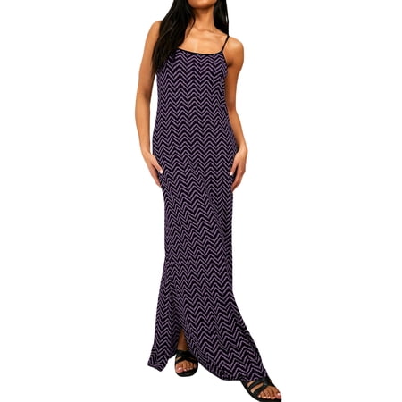 LMLYSoH Women Summer Long Knit Dress Sleeveless Geometric Patterns Print Split Hem Bodycon Dress