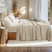 AiAngu Natural Linen Cotton Bed Sheets Set, Deep Pocket - Breathable - Durable - 4 Pieces (Linen, Queen)