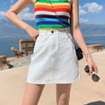 thumbnail image 6 of White High-Waisted A-Line Denim Mini Skirt For Women, Casual Summer Style, 6 of 6