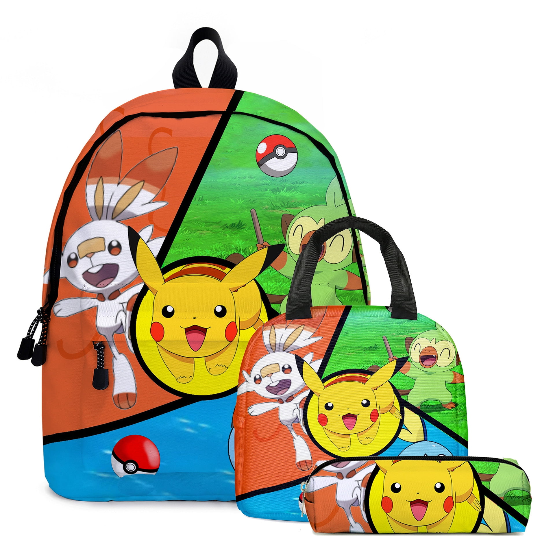 Pikachu Kids Backpack Pokemon School Bag Insulated Lunch Bag Pen Bags Lot 