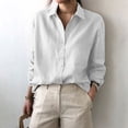 thumbnail image 4 of Collared Shirts for Women Button Down Long Sleeve V Neck Solid Linen Loose Office Blouses Casual Work T Shirts Tops, 4 of 7