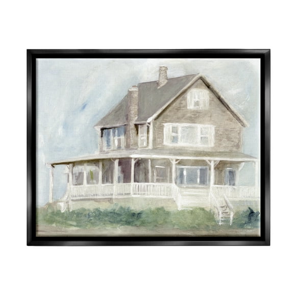 Stupell Cape House Porch View Landscape Painting Black Floater Framed Art Print Wall Art