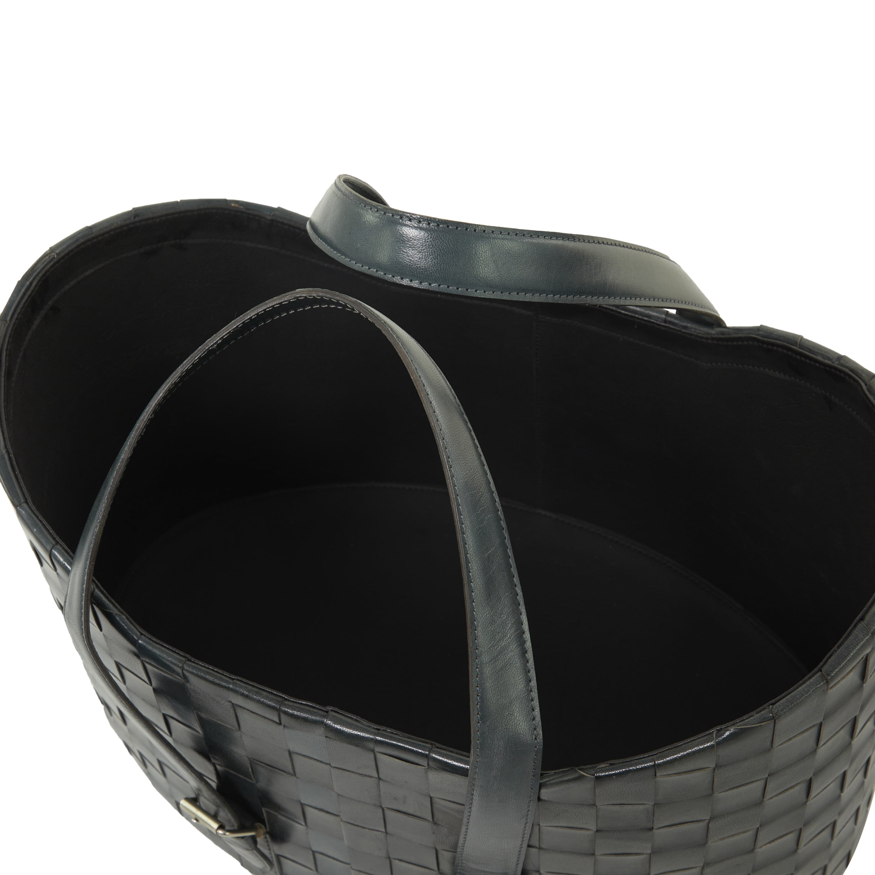 DecMode 16"W, 14"H Leather Modern Storage Basket, Dark Blue, 2-Piece