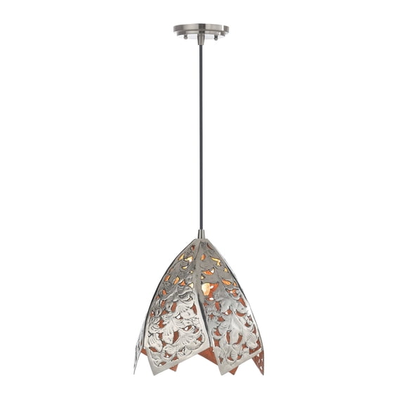 Aspen Creative 61131-11, One-Light Hanging Mini Pendant Ceiling Light, Transitional Design in Nickel Finish, 12" Wide