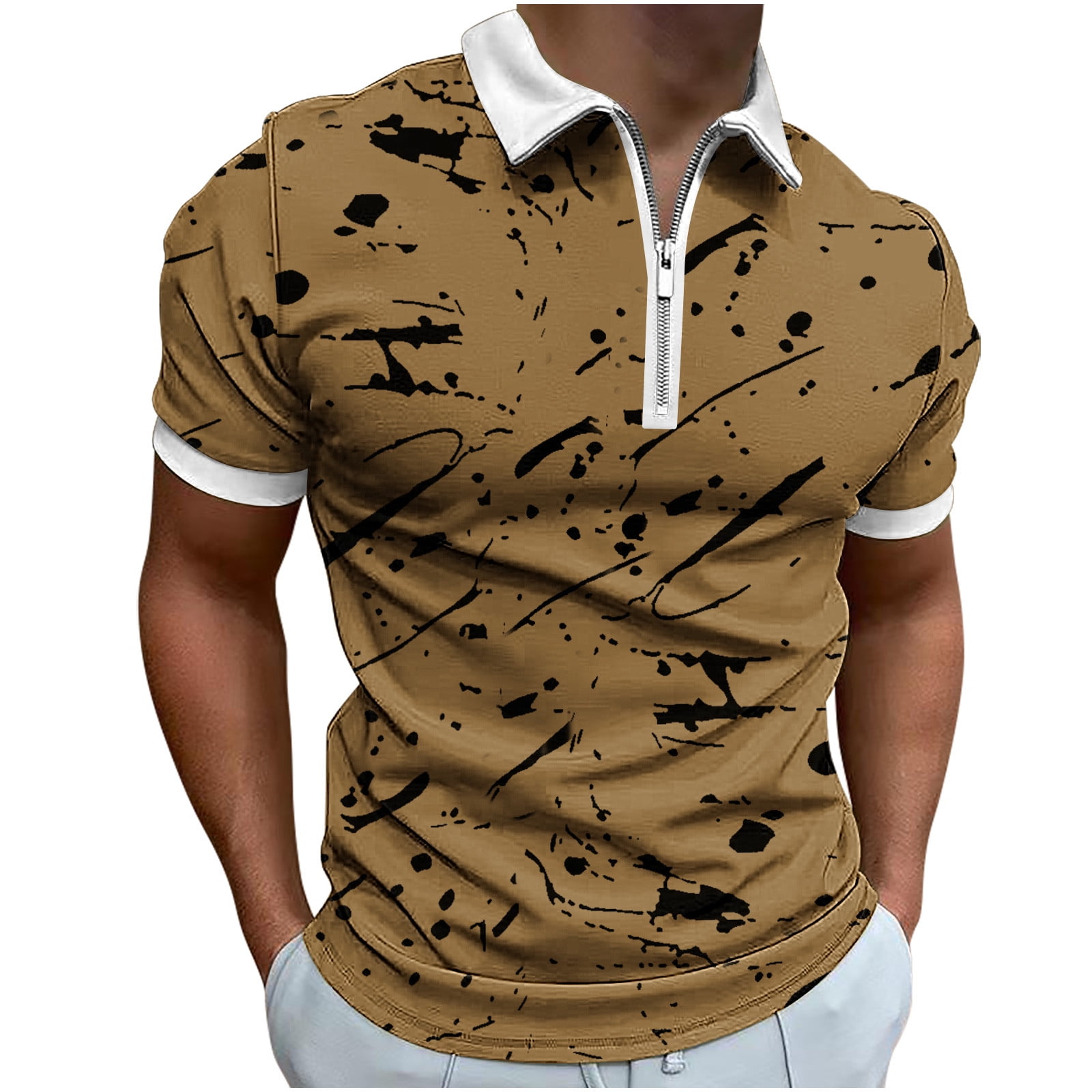 lcziwo Quarter Zip Polo Shirts for Men,Men's Short Sleeve