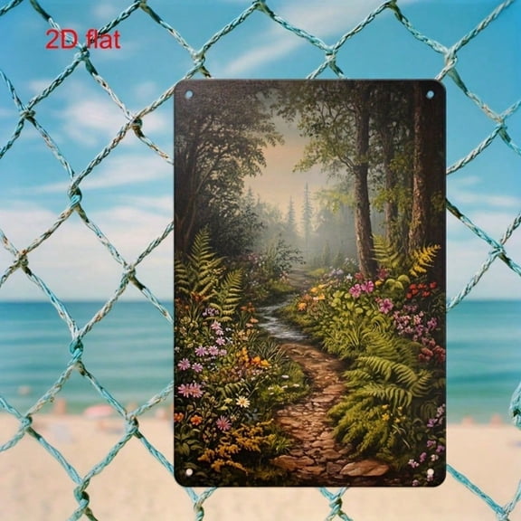 HELLOYOUNG Vintage Forest Path Metal Sign, Rustproof 7.9x11.8in Wall Plaque, Pre-Drilled Hanging Decor for Home Office, 2D Flat Poetic Art Gift