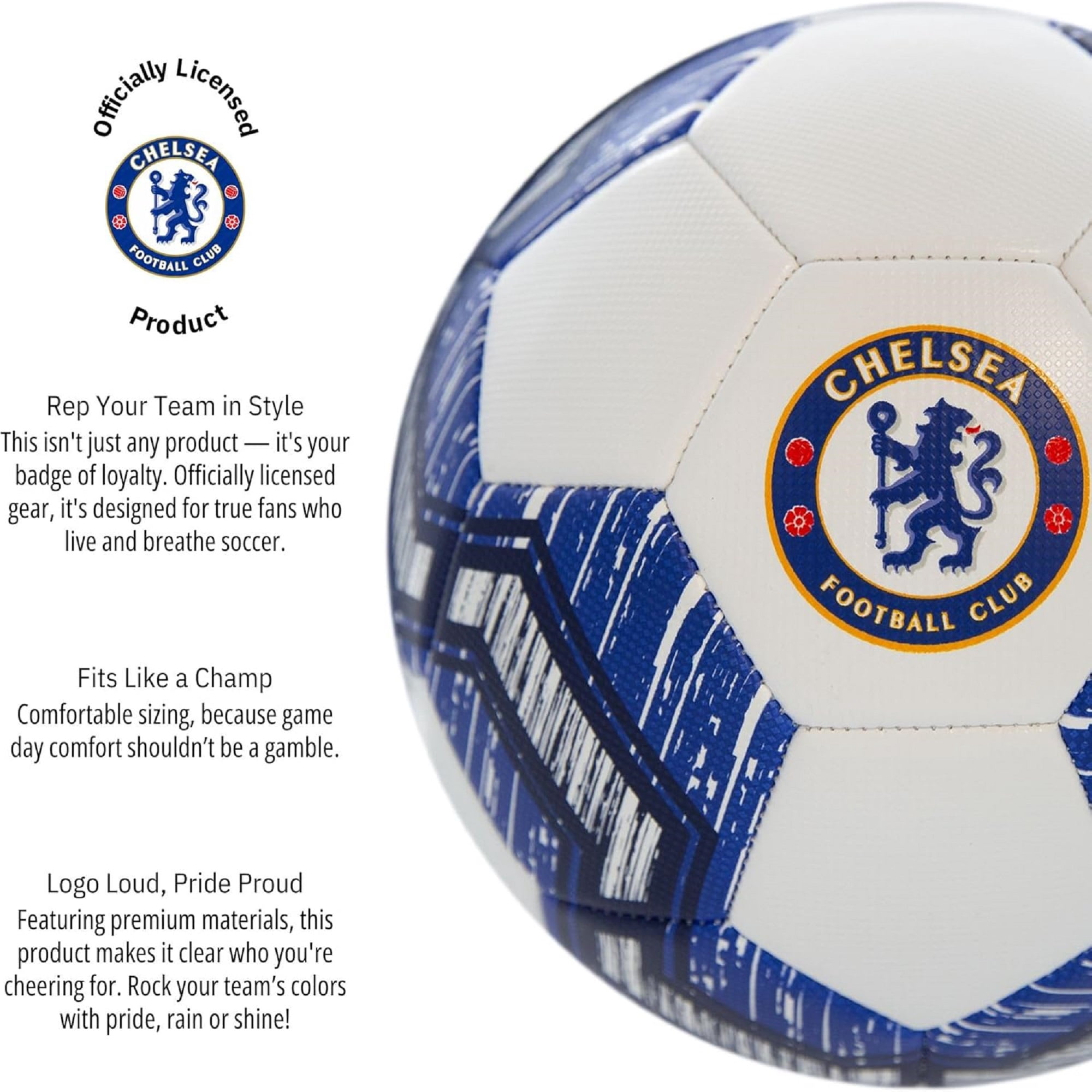 Icon Sports Official Licensed Chelsea Soccer Ball - White, Blue Pathway - Size 5