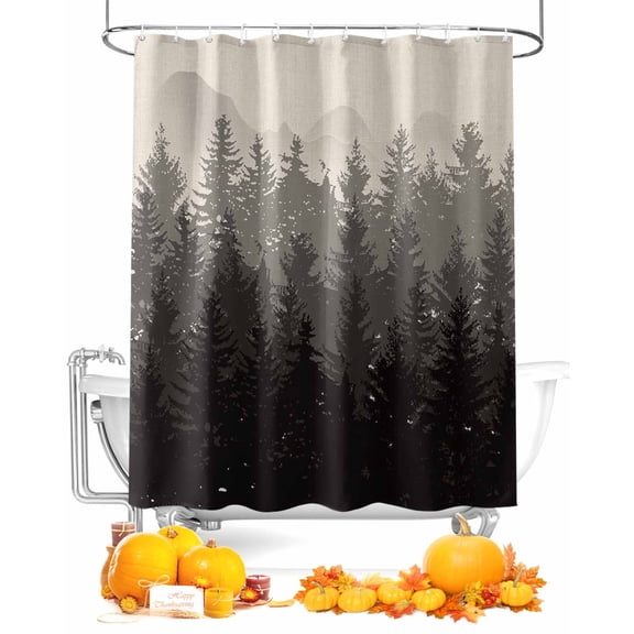 Fall Shower Curtain Abstract Forest Bathroom Curtains with Hooks, Waterproof Fabric Black Gray Trees Thanksgiving Bath Shower Curtains Set for Bathroom Bathtubs Decor 36x72 Inch