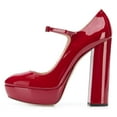 thumbnail image 2 of YDN Women Classic Chunky High Heel Mary Jane Almond Closed Toe Platform Pumps Adjustable Buckle Ankle Straps Dress Office Shoes Size 9.5 Red, 2 of 4