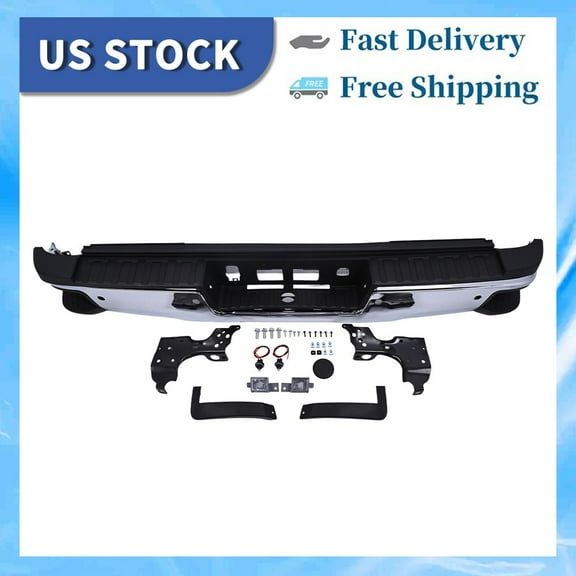 Fits For 2015 2016 2017 2018 2019 Silverado Sierra 2500 3500 HD Chrome Rear Bumper Assembly