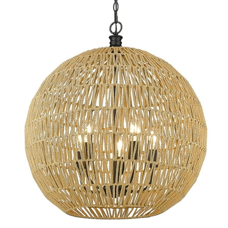 

Golden Lighting Florence 5 Light Pendant in Matte Black Natural Raphia Rope