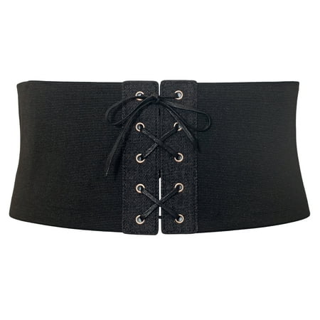 eVogues Plus size Corset Style Wide Elastic Belt Black