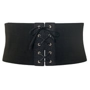 eVogues Plus size Corset Style Wide Elastic Belt Black Denim