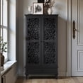 thumbnail image 3 of GZXS Black Tall Kitchen Pantry with Drawer, 55"H Freestanding Storage Cabinet with Adjustable Shelves, Vintage Hollow-Carved Decorative Cupboard for Dining Room & Hallway, 3 of 10