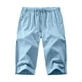 thumbnail image 2 of Innerwin Capri Pants Elastic Waist Men Yoga Pant Beach Solid Color Lightweight Capris Light Blue L, 2 of 3